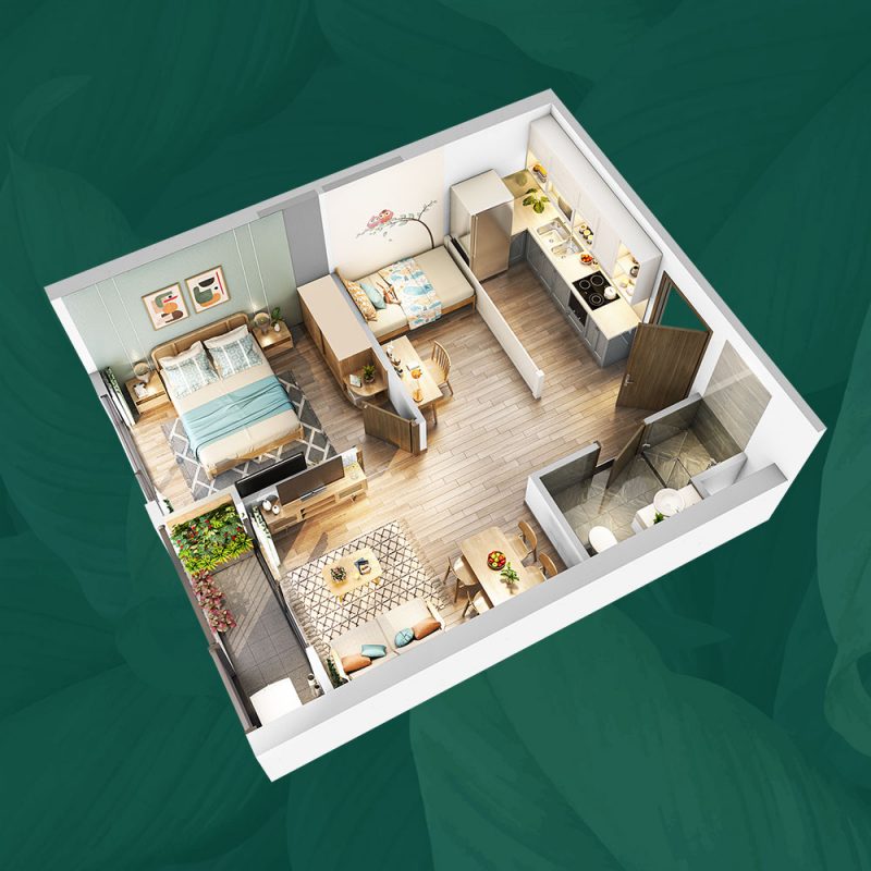 Mặt bằng căn hộ 1PN+1 Pavilion - 45.2m2